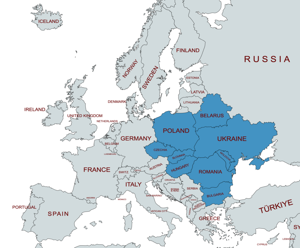 Map of Eastern European countries according to the United Nations definition